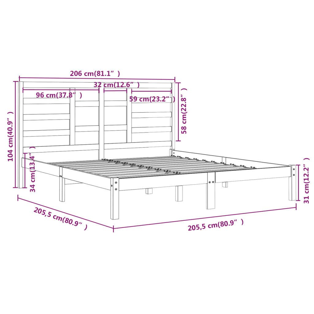 Bed Frame without Mattress Grey Solid Wood 200x200 cm