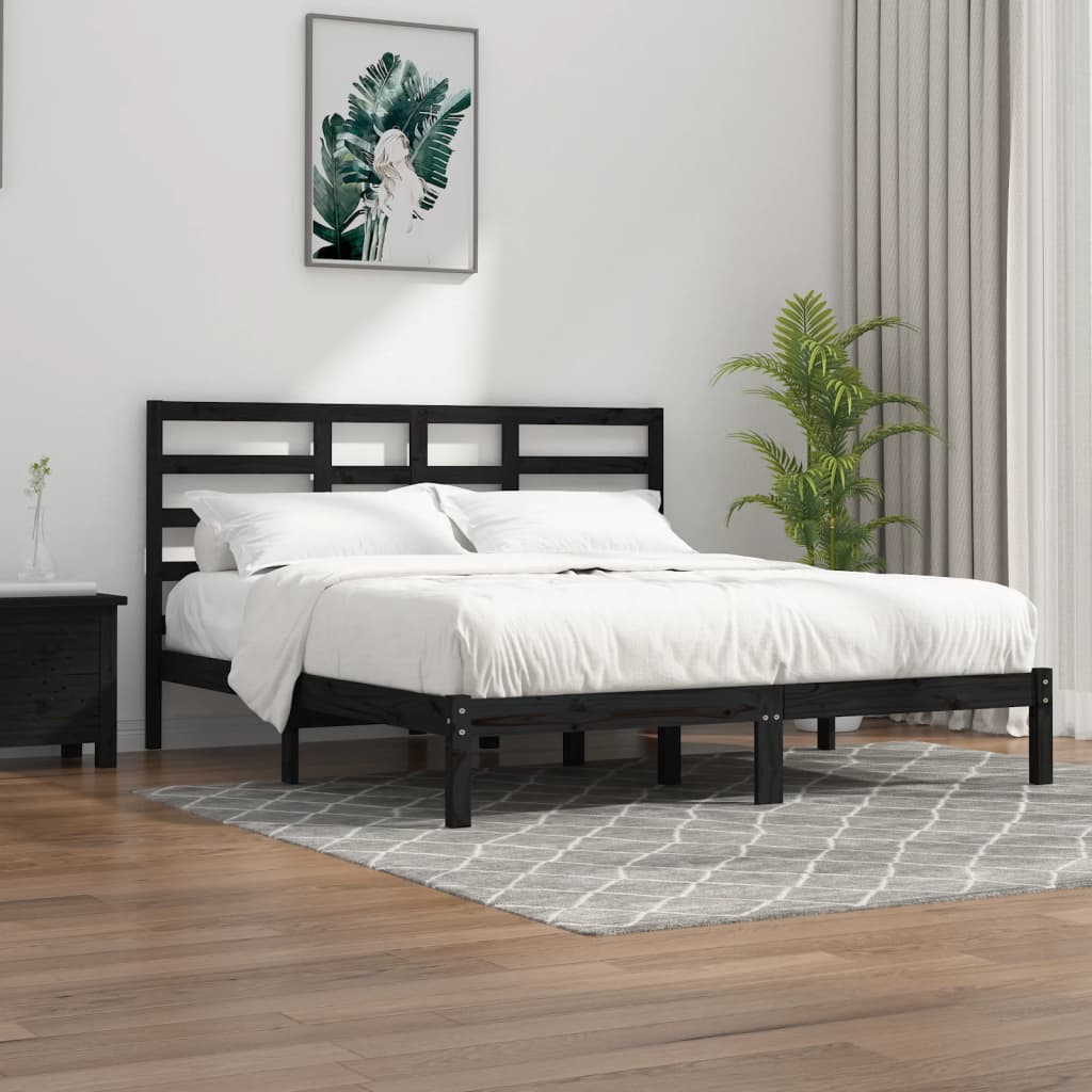 Bed Frame without Mattress Black Solid Wood 200x200 cm