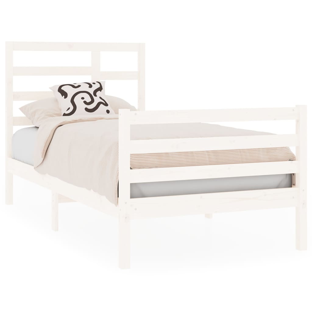 Bed Frame without Mattress White Solid Wood 75x190 cm Small Single