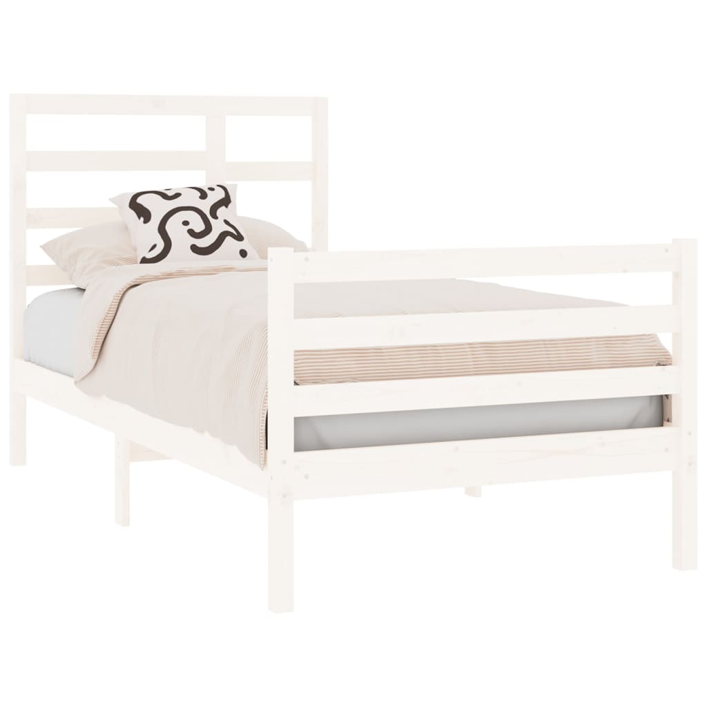 Bed Frame without Mattress White Solid Wood 75x190 cm Small Single