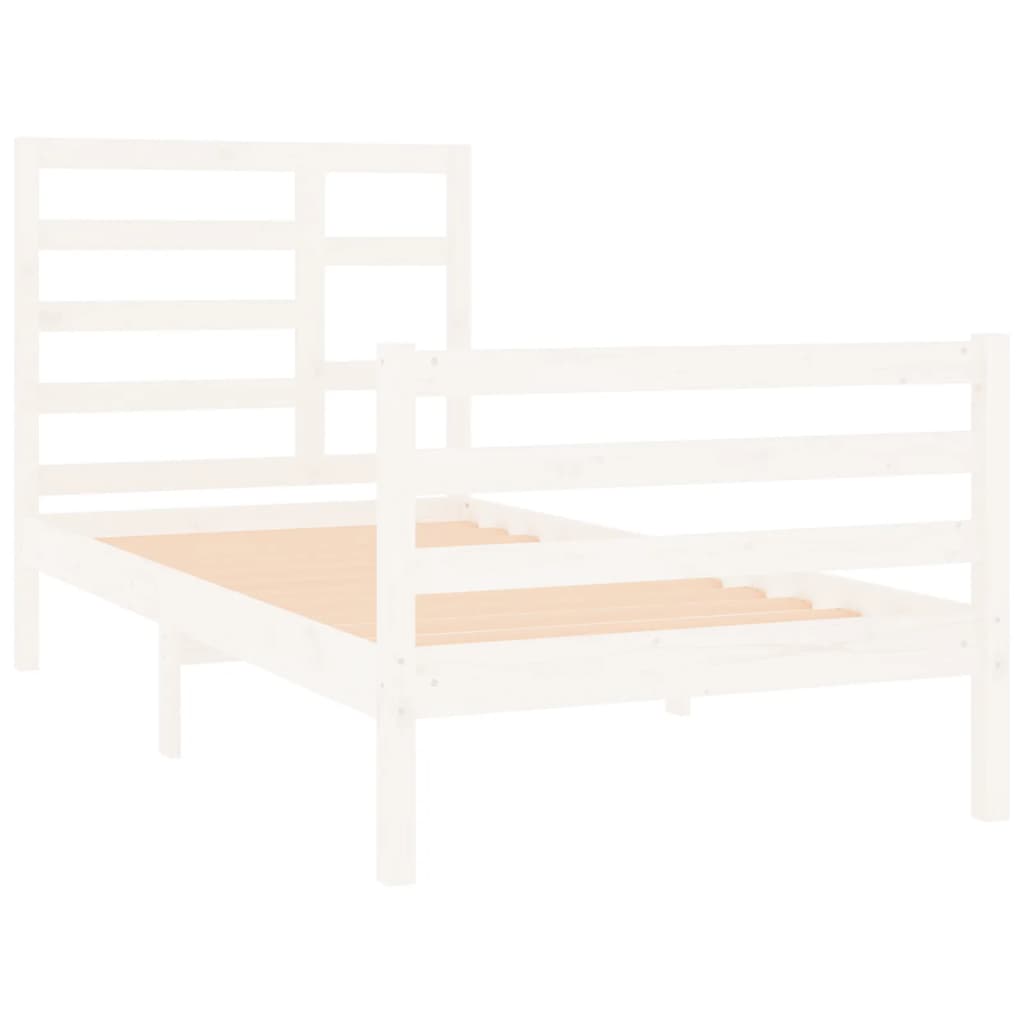 Bed Frame without Mattress White Solid Wood 75x190 cm Small Single