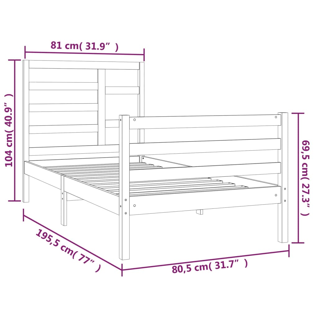 Bed Frame without Mattress White Solid Wood 75x190 cm Small Single