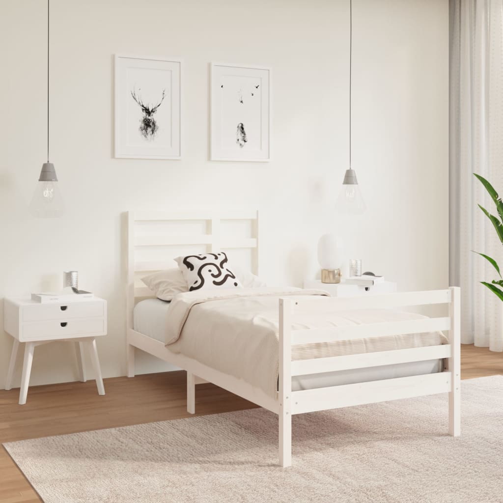 Bed Frame without Mattress White Solid Wood 75x190 cm Small Single