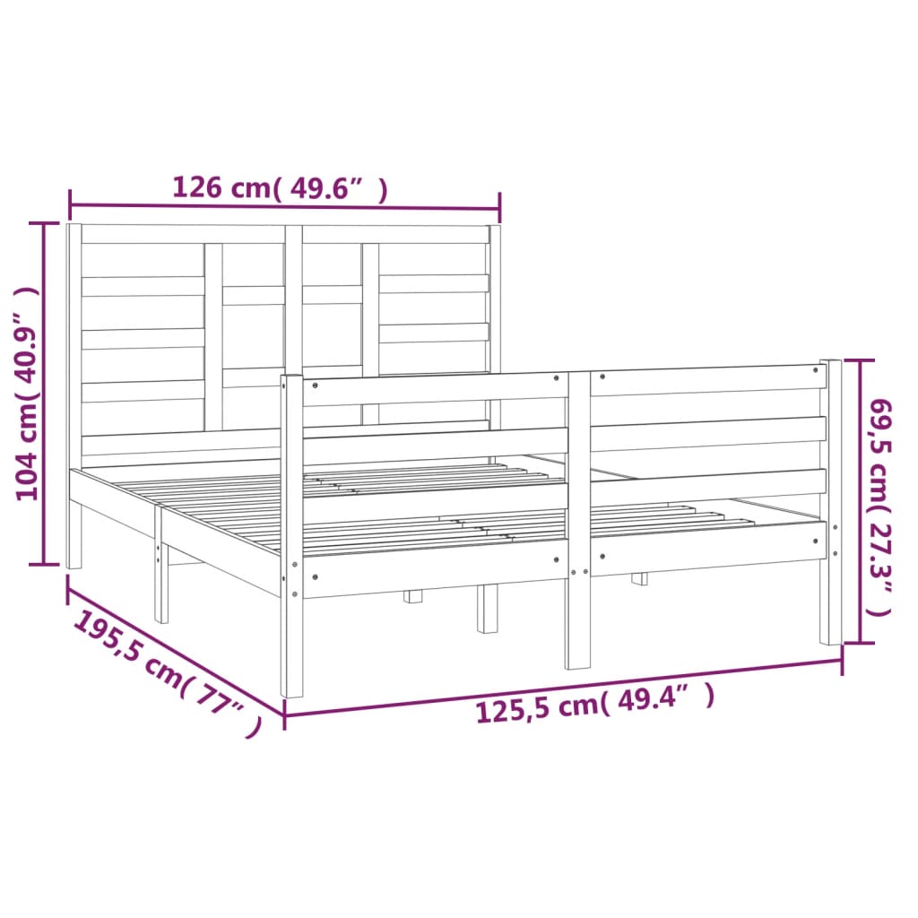 Bed Frame without Mattress Solid Wood 120x190 cm Small Double