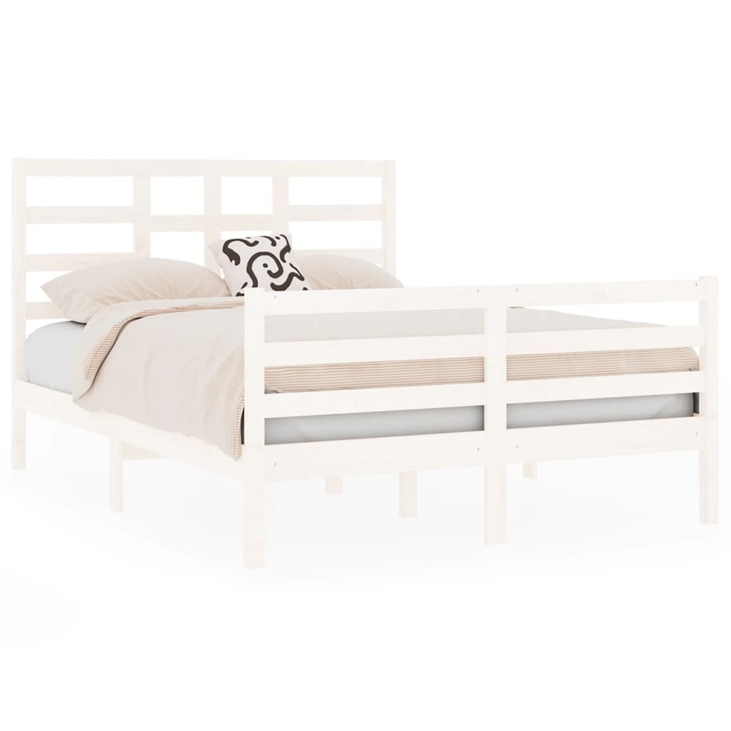 Bed Frame without Mattress White Solid Wood 120x190 cm Small Double