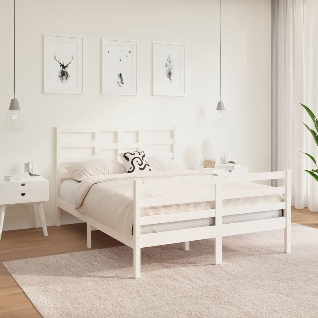 Bed Frame without Mattress White Solid Wood 120x190 cm Small Double