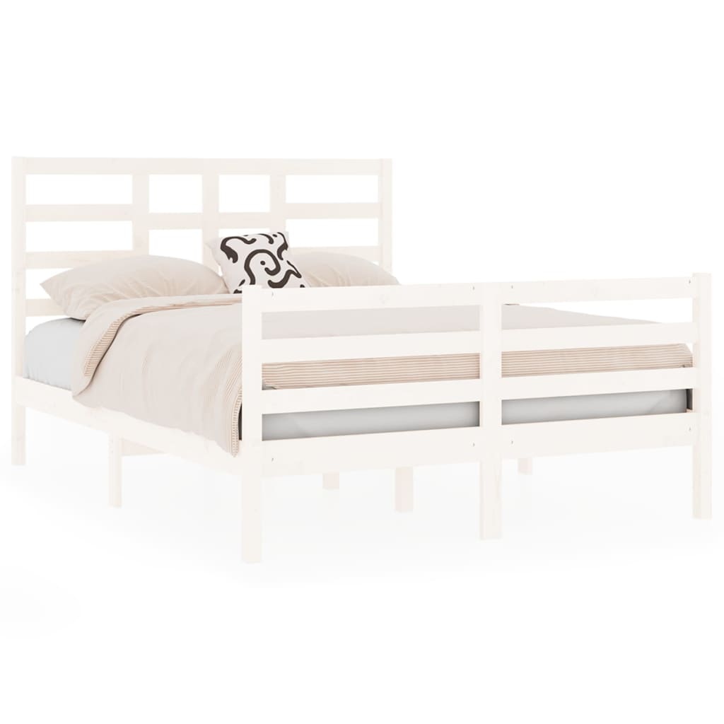 Bed Frame without Mattress White Solid Wood 140x190 cm