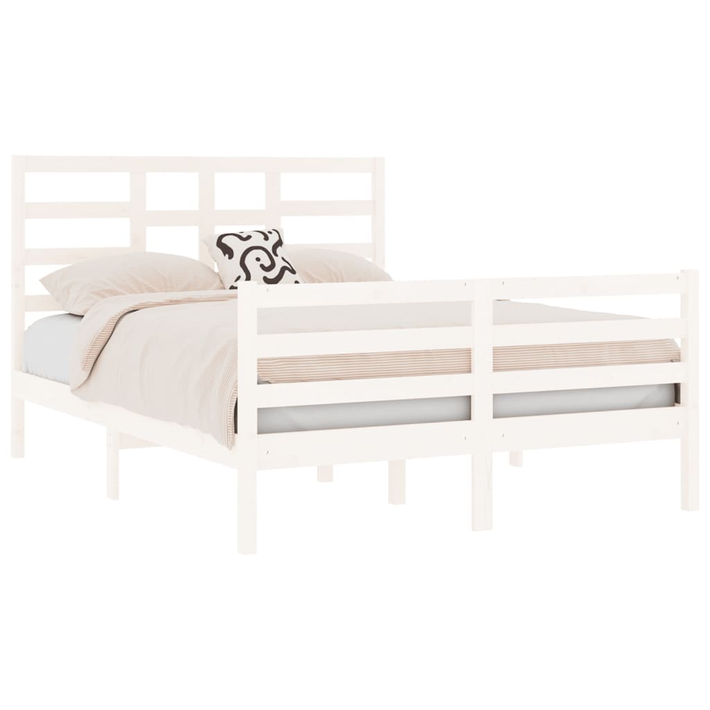 Bed Frame without Mattress White Solid Wood 140x190 cm