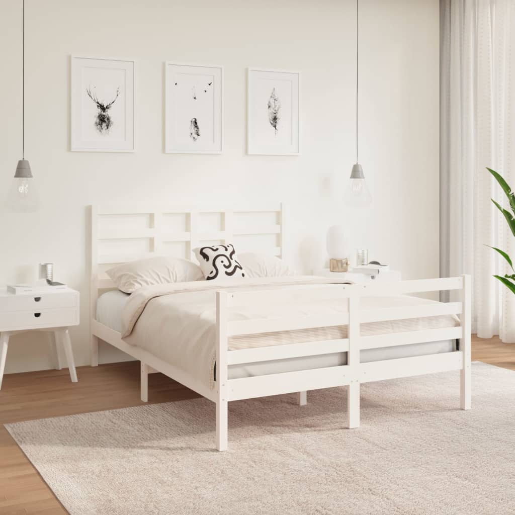 Bed Frame without Mattress White Solid Wood 140x190 cm