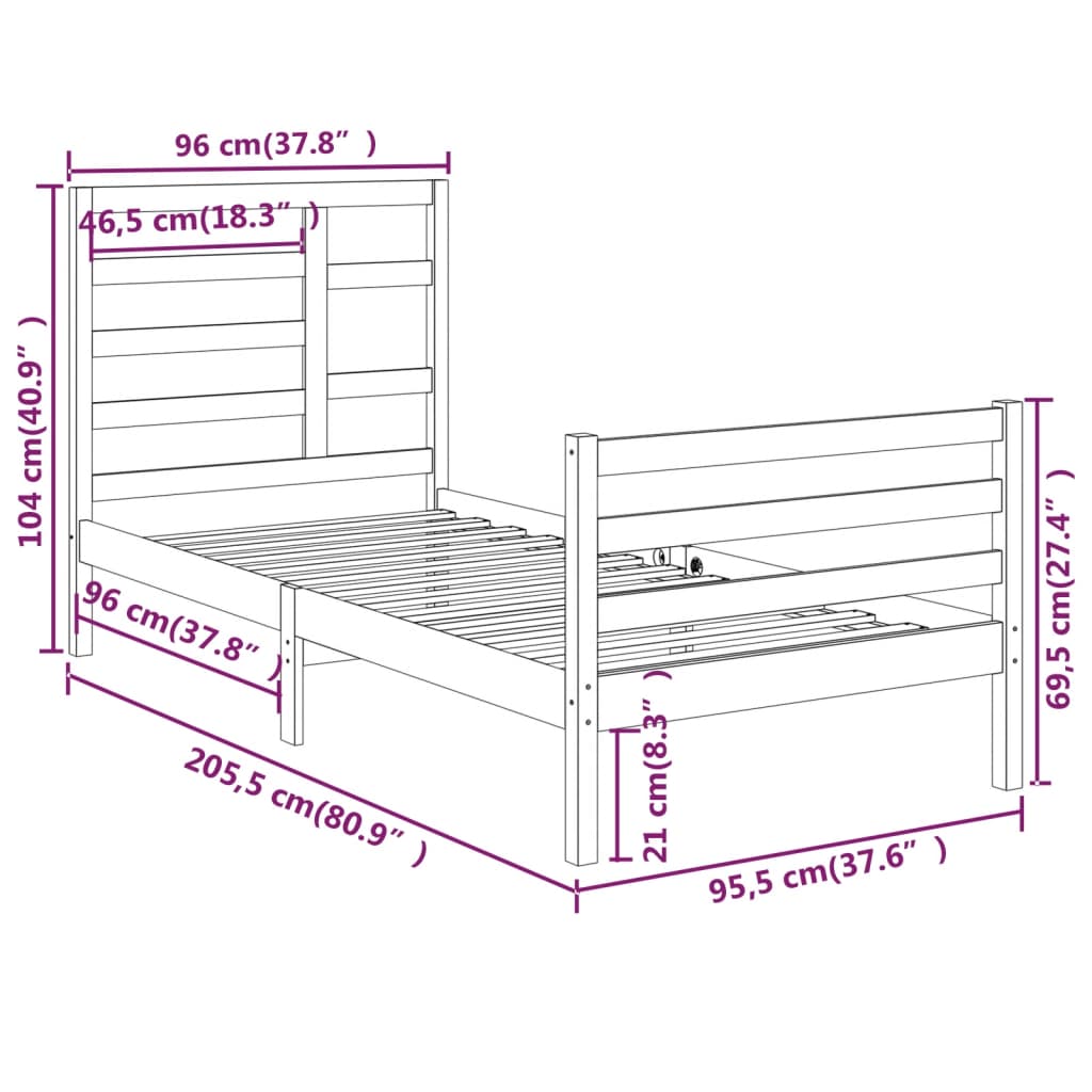Bed Frame without Mattress Solid Wood 90x200 cm