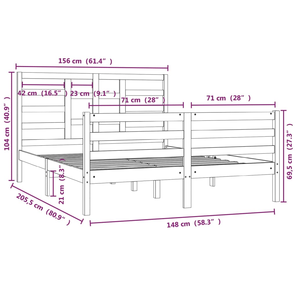 Bed Frame without Mattress Solid Wood 150x200 cm King Size