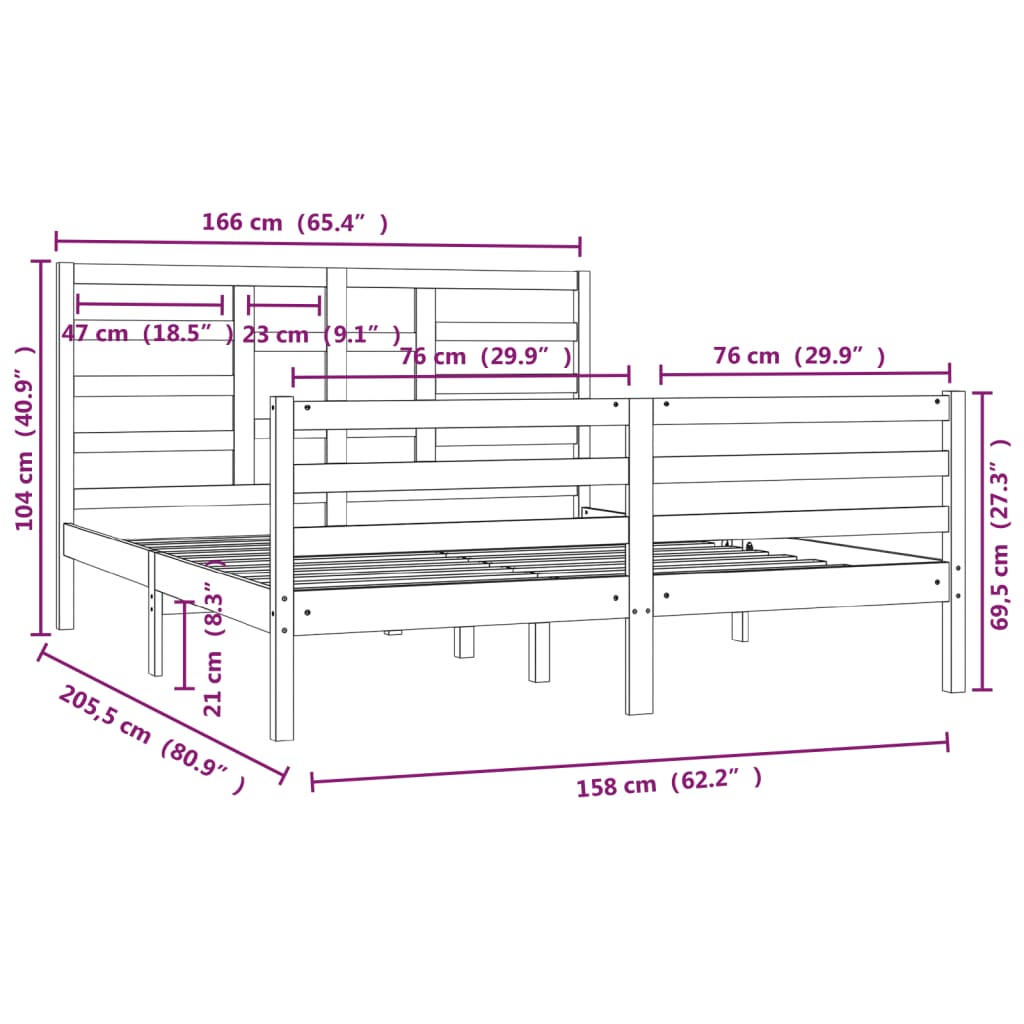 Bed Frame without Mattress White Solid Wood 160x200 cm
