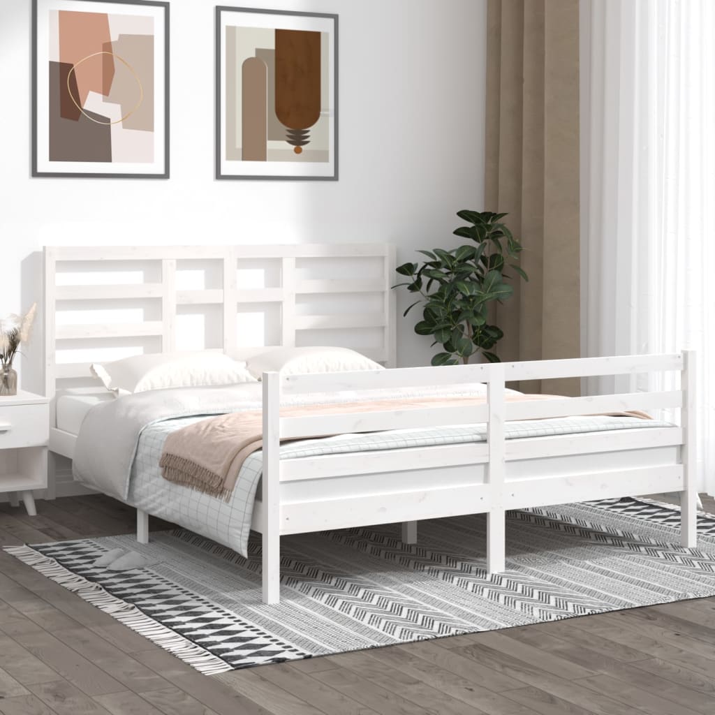 Bed Frame without Mattress White Solid Wood 160x200 cm