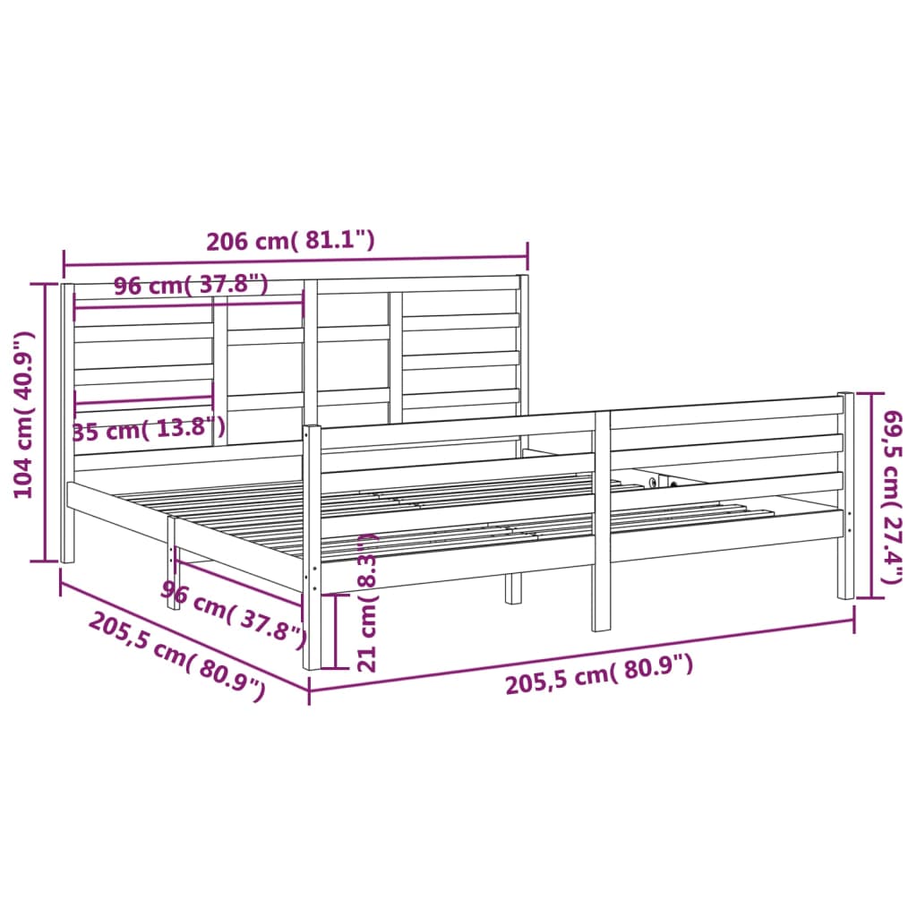 Bed Frame without Mattress Solid Wood 200x200 cm