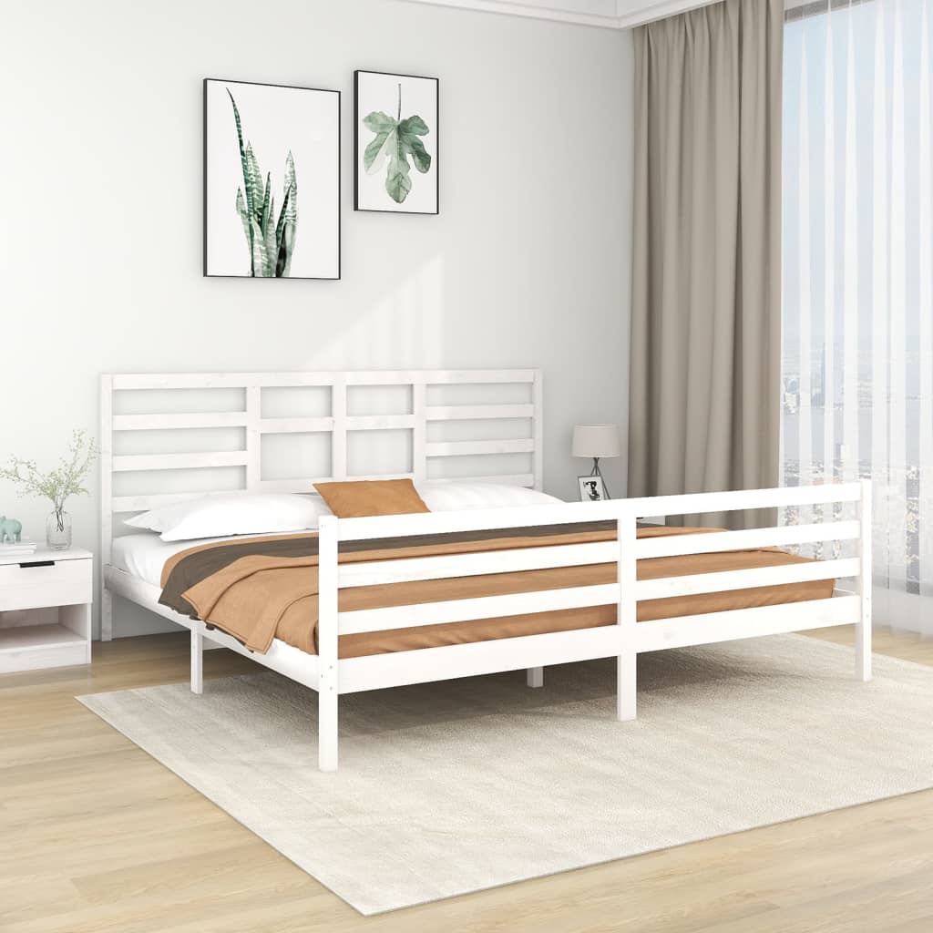 Bed Frame without Mattress White Solid Wood 200x200 cm