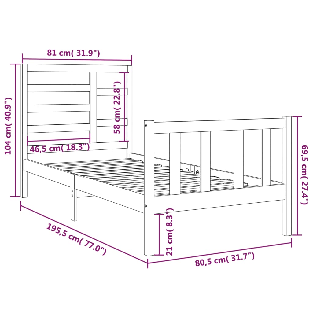 Bed Frame without Mattress Solid Wood 75x190 cm Small Single