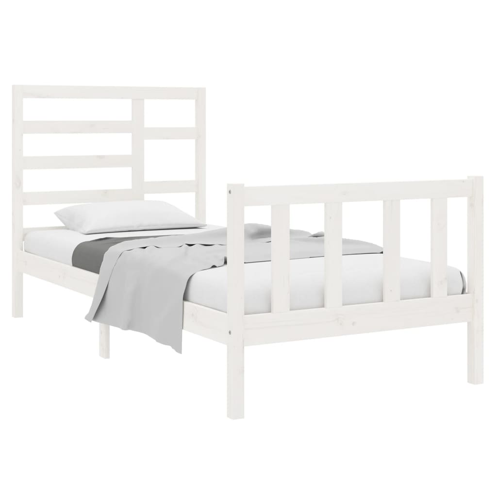 Bed Frame without Mattress White Solid Wood 75x190 cm Small Single