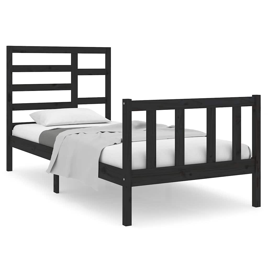 Bed Frame without Mattress Black Solid Wood 75x190 cm Small Single