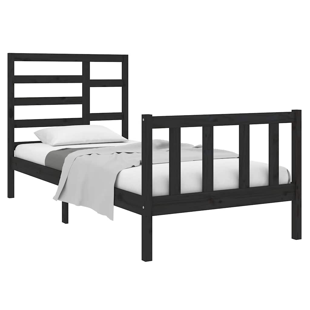 Bed Frame without Mattress Black Solid Wood 75x190 cm Small Single
