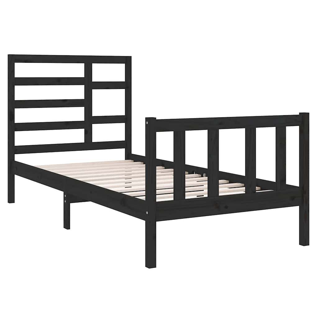Bed Frame without Mattress Black Solid Wood 75x190 cm Small Single