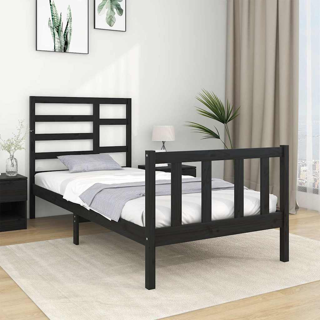Bed Frame without Mattress Black Solid Wood 75x190 cm Small Single