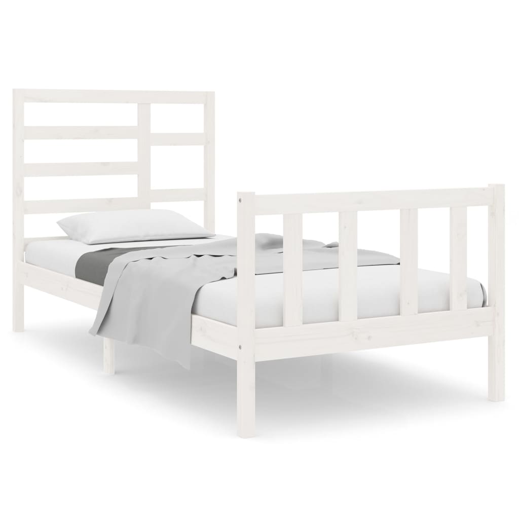 Bed Frame without Mattress White Solid Wood 90x190 cm Single