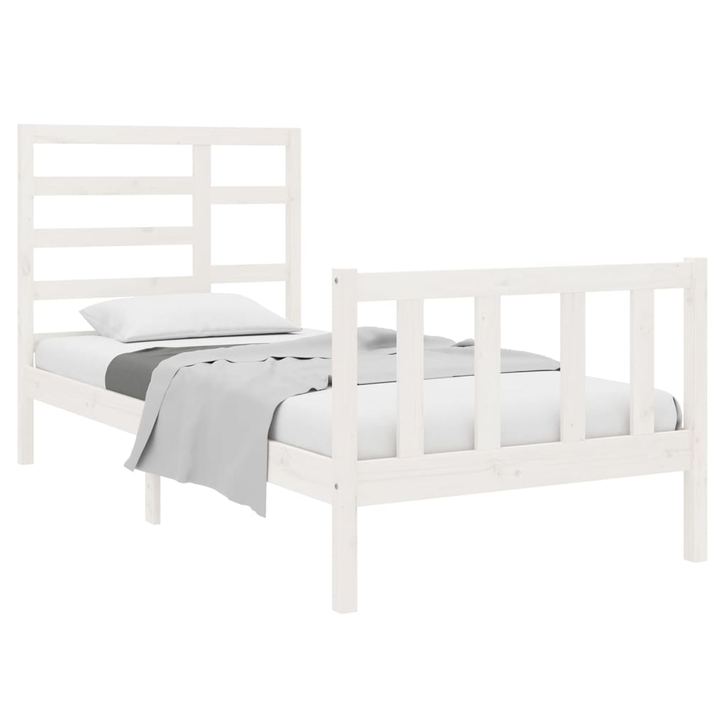 Bed Frame without Mattress White Solid Wood 90x190 cm Single