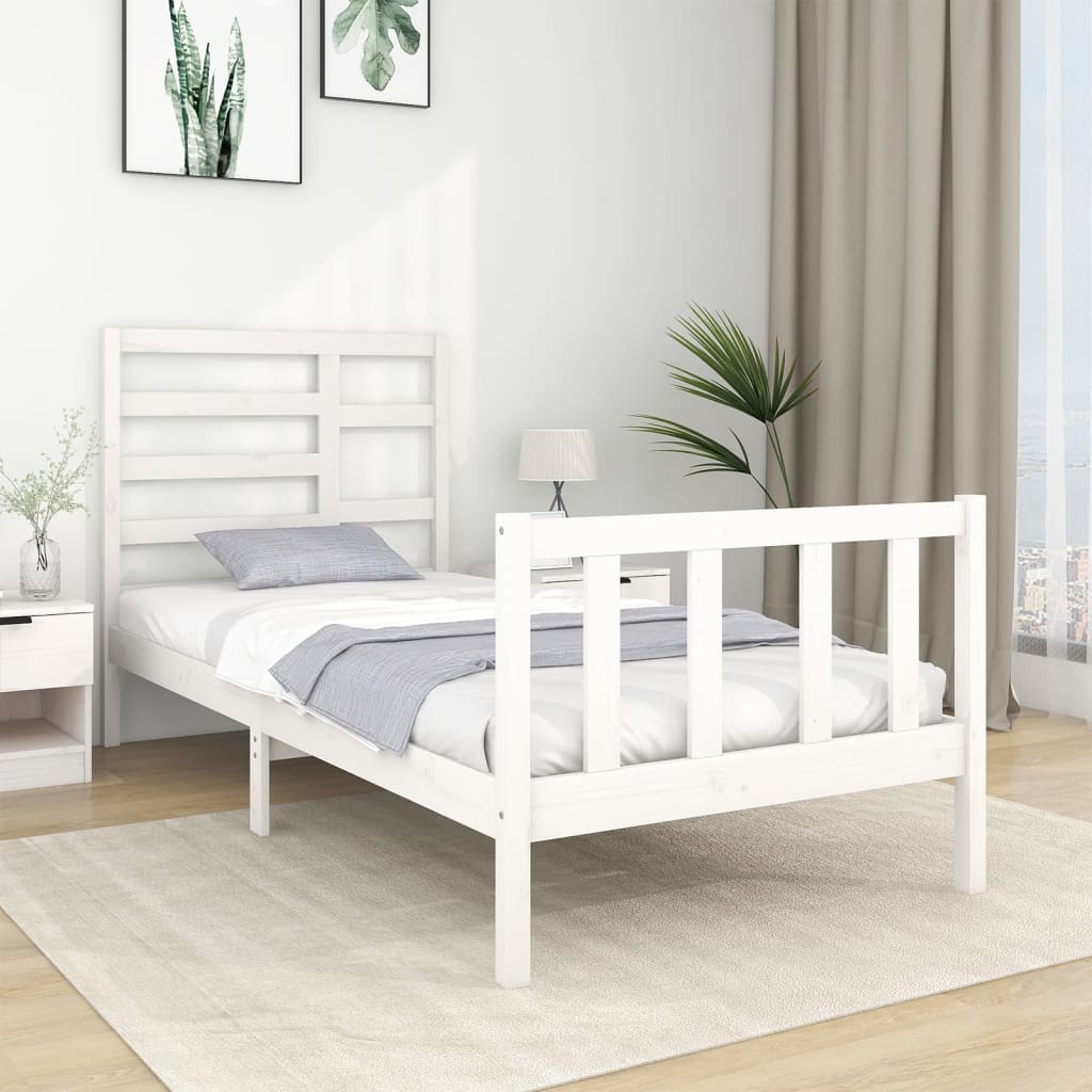 Bed Frame without Mattress White Solid Wood 90x190 cm Single