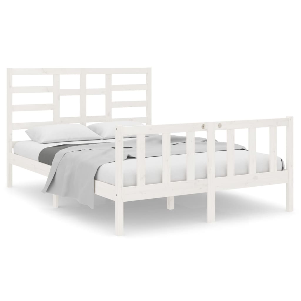 Bed Frame without Mattress White Solid Wood 120x190 cm Small Double