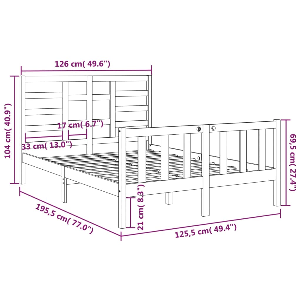 Bed Frame without Mattress White Solid Wood 120x190 cm Small Double