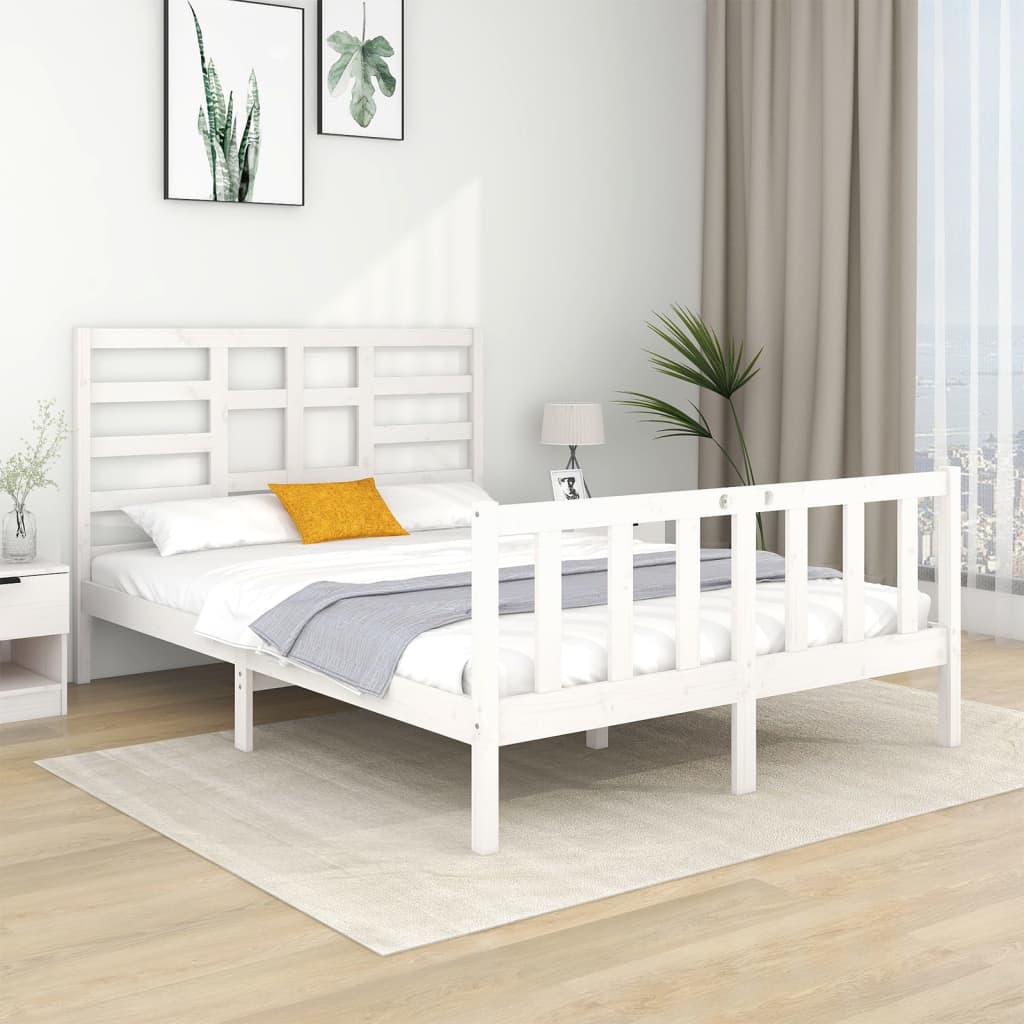 Bed Frame without Mattress White Solid Wood 120x190 cm Small Double