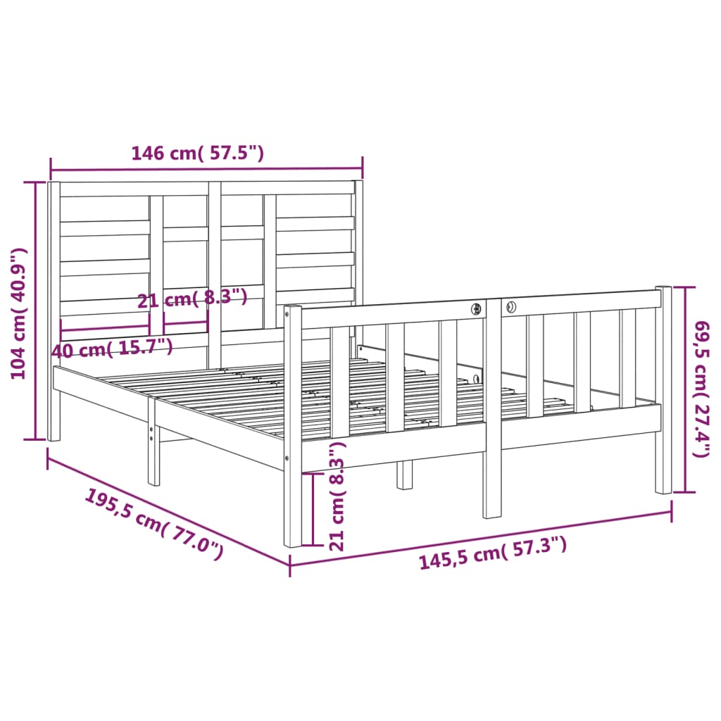 Bed Frame without Mattress Solid Wood 140x190 cm