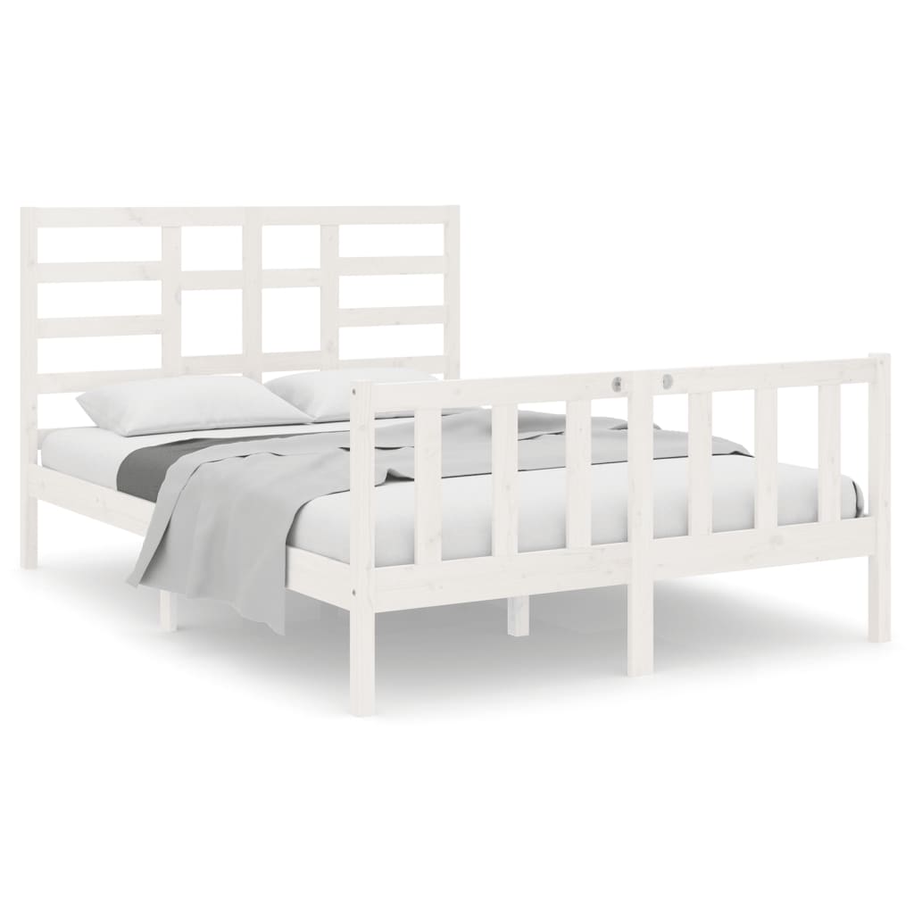 Bed Frame without Mattress White Solid Wood 140x190 cm