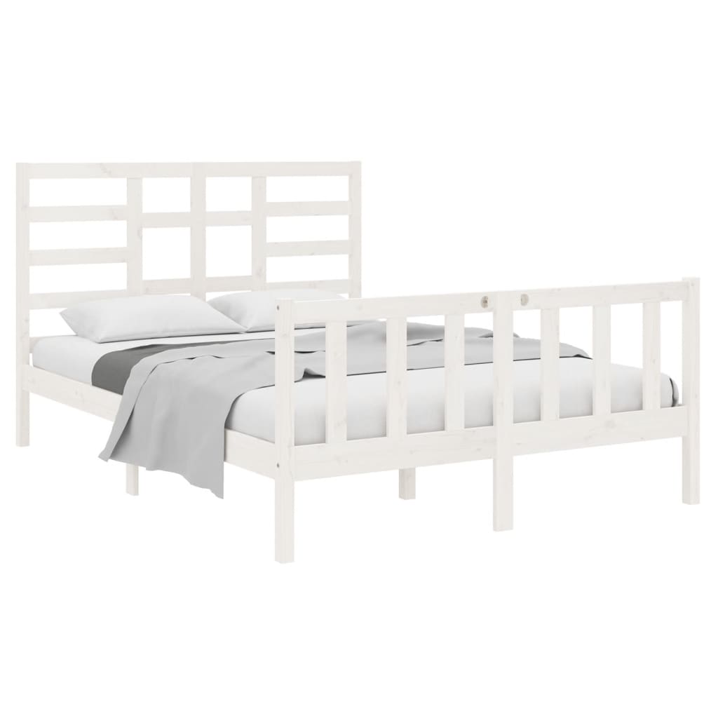 Bed Frame without Mattress White Solid Wood 140x190 cm