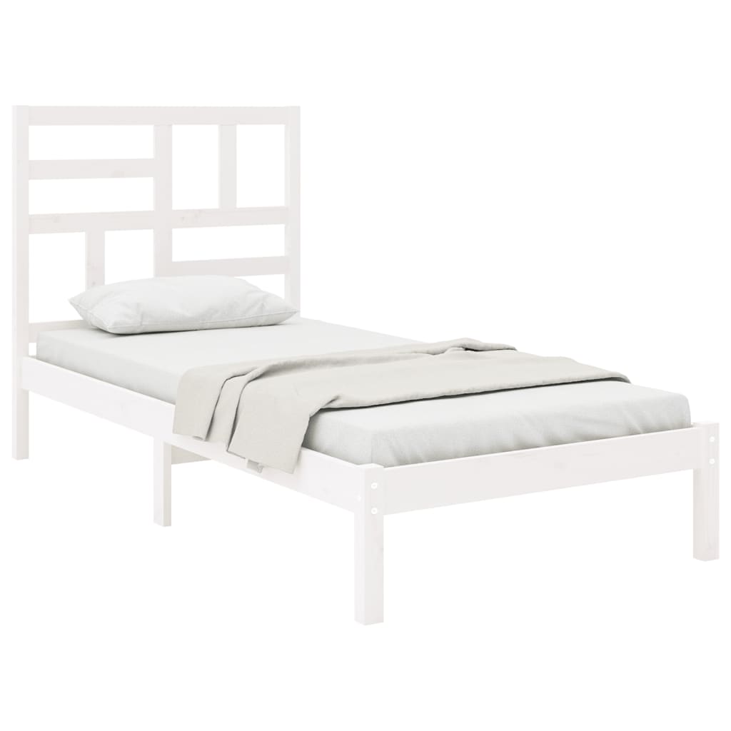 Bed Frame without Mattress White Solid Wood 75x190 cm Small Single