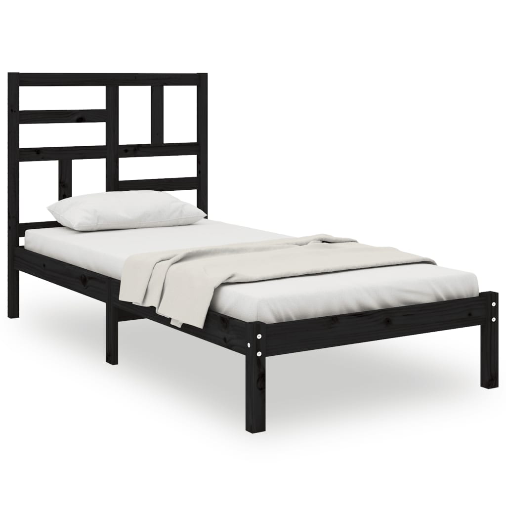 Bed Frame without Mattress Black Solid Wood 75x190 cm Small Single