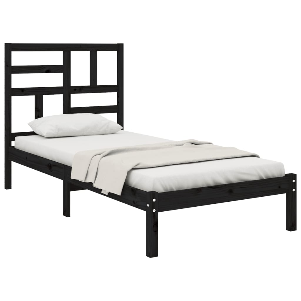Bed Frame without Mattress Black Solid Wood 75x190 cm Small Single