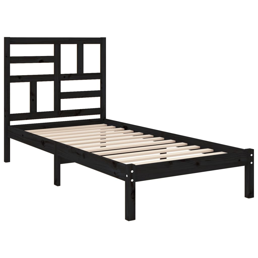 Bed Frame without Mattress Black Solid Wood 75x190 cm Small Single
