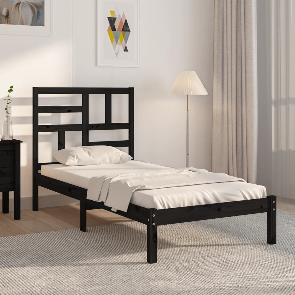 Bed Frame without Mattress Black Solid Wood 75x190 cm Small Single