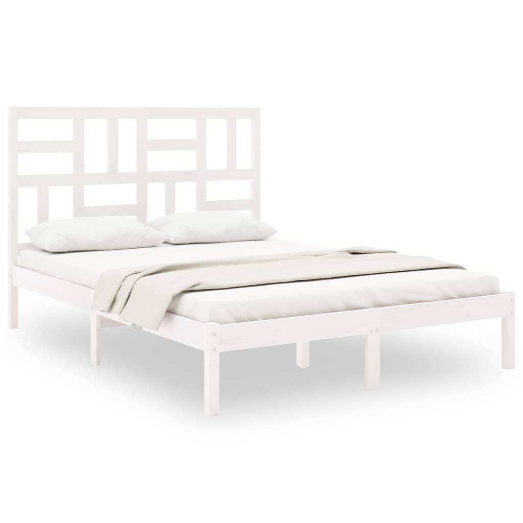 Bed Frame without Mattress White Solid Wood 140x190 cm
