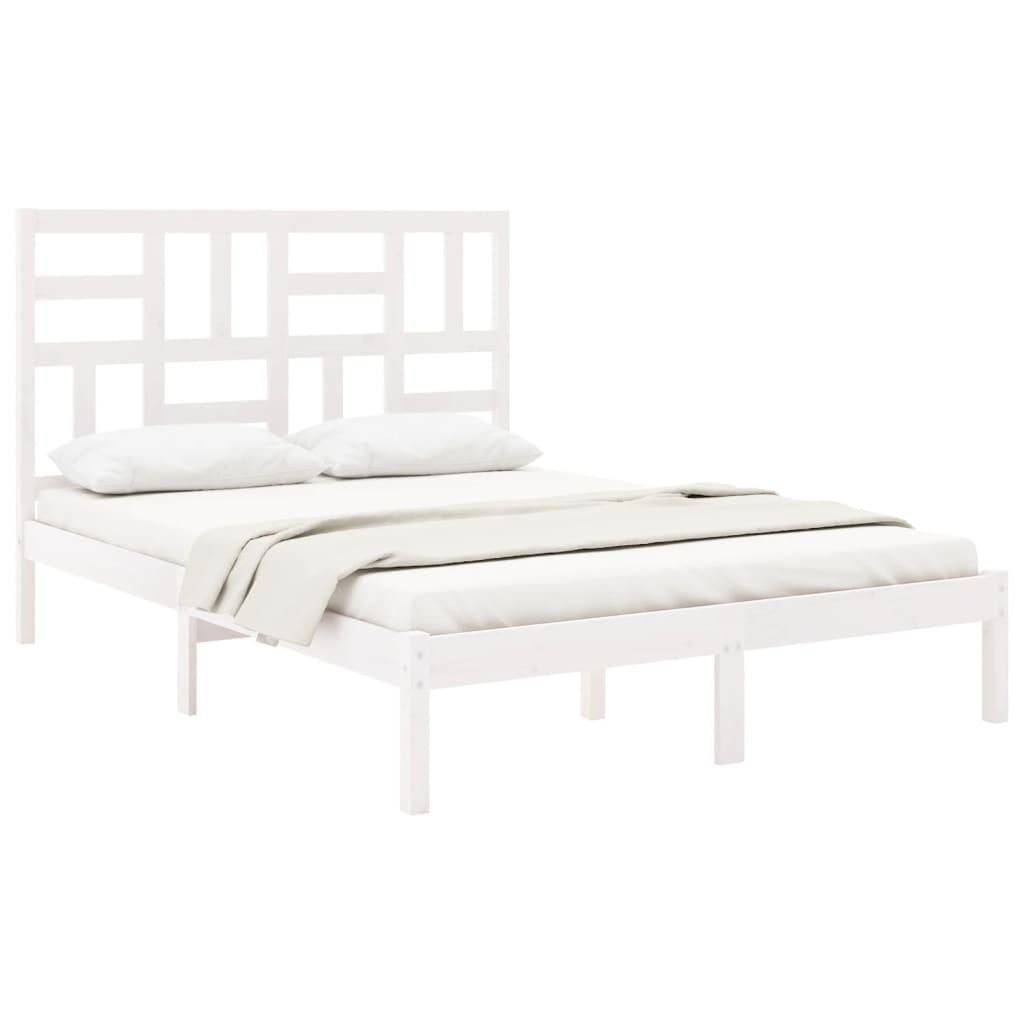 Bed Frame without Mattress White Solid Wood 140x190 cm