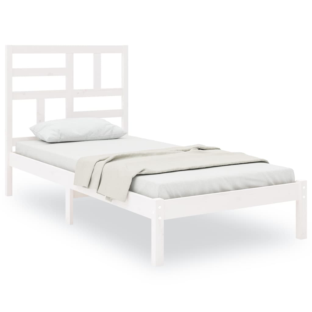 Bed Frame without Mattress White Solid Wood 90x200 cm