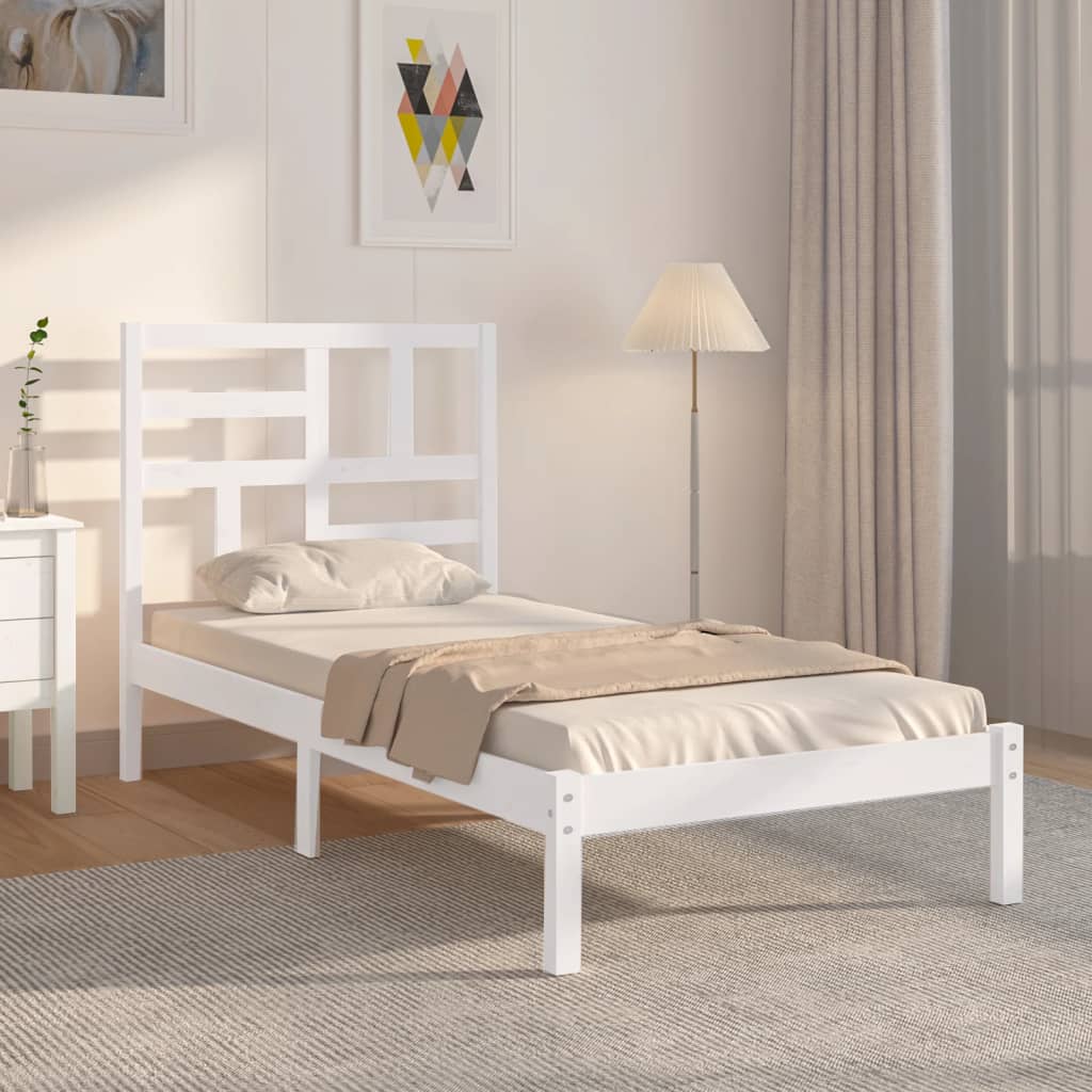 Bed Frame without Mattress White Solid Wood 90x200 cm
