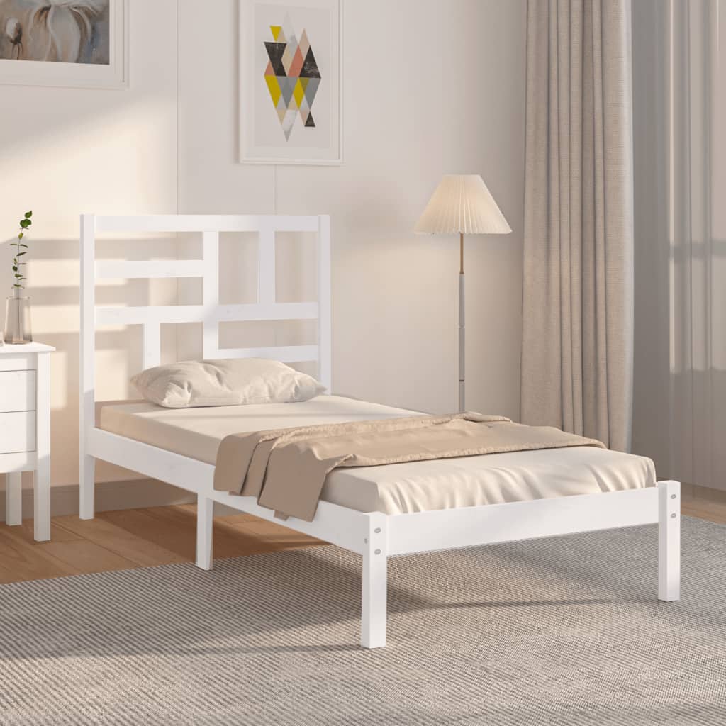 Bed Frame without Mattress White Solid Wood 100x200 cm