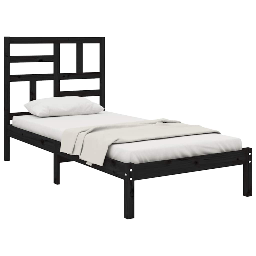 Bed Frame without Mattress Black Solid Wood 100x200 cm