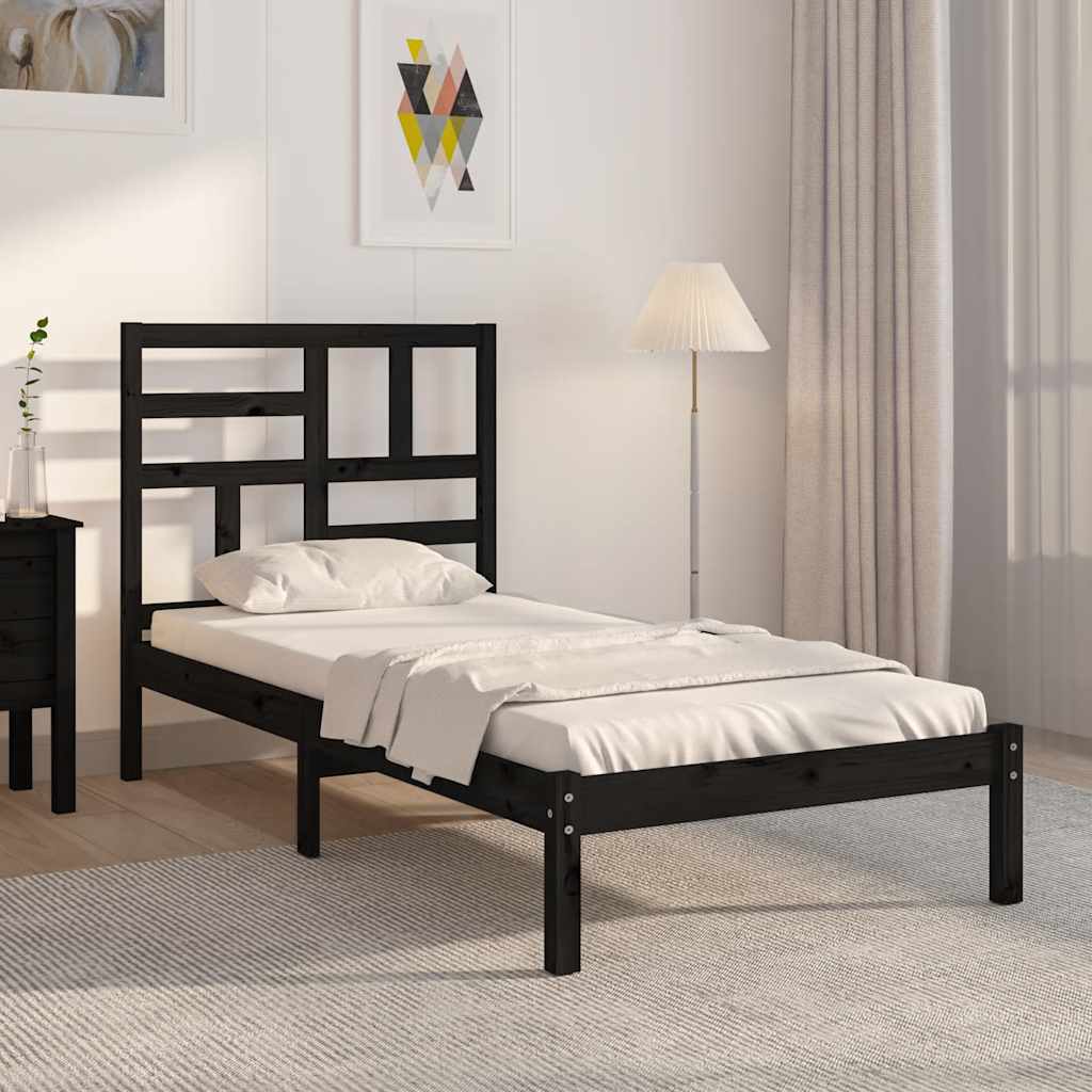 Bed Frame without Mattress Black Solid Wood 100x200 cm