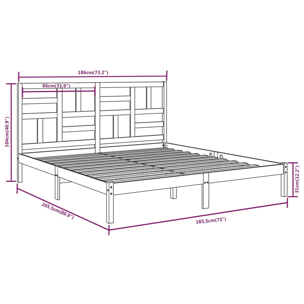 Bed Frame without Mattress Solid Wood 180x200 cm Super King