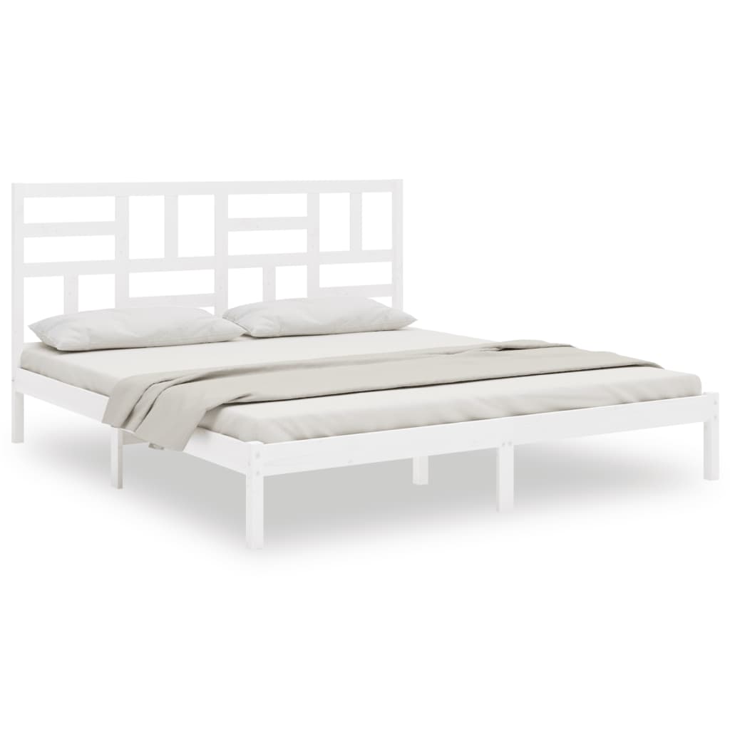 Bed Frame without Mattress White Solid Wood 180x200 cm Super King