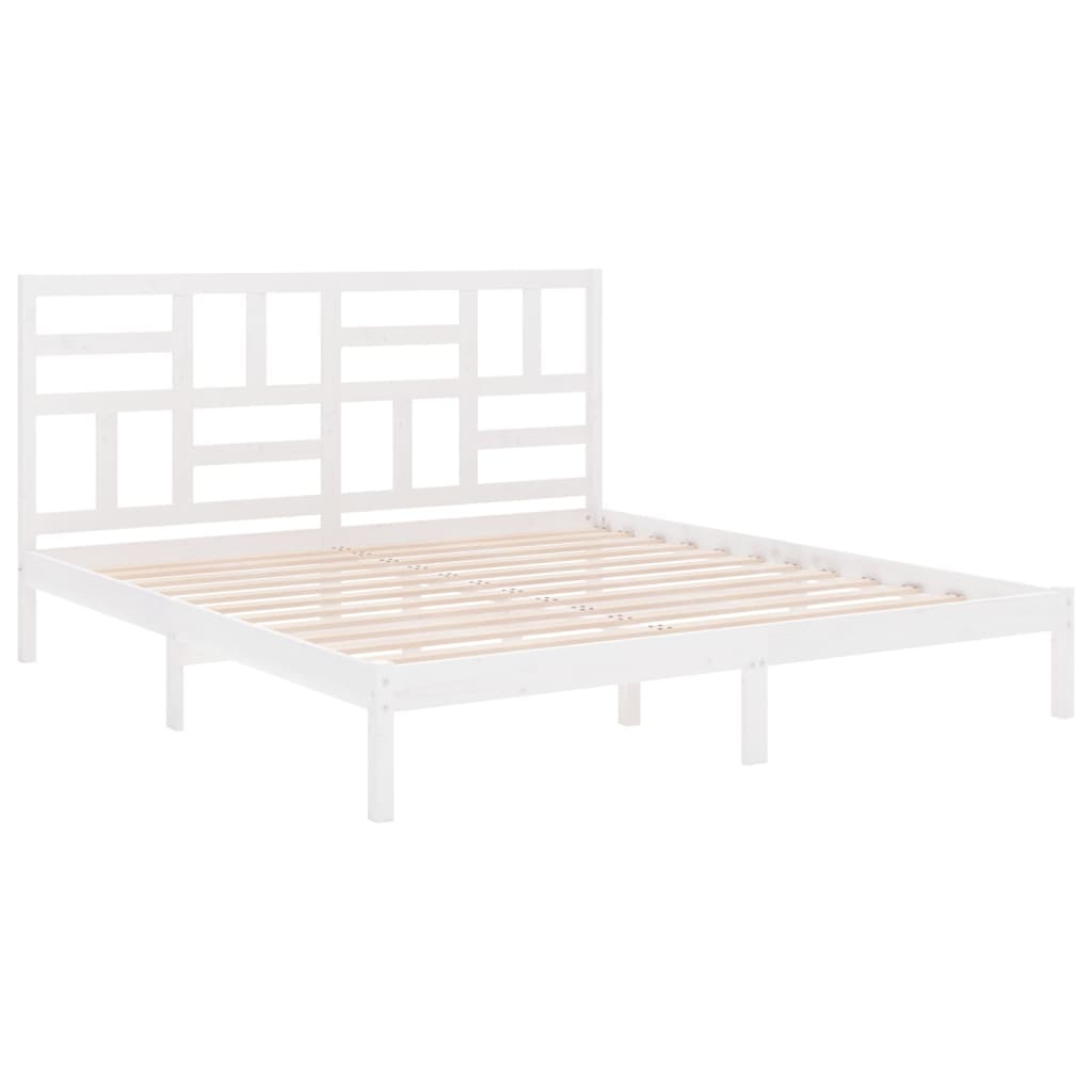 Bed Frame without Mattress White Solid Wood 180x200 cm Super King
