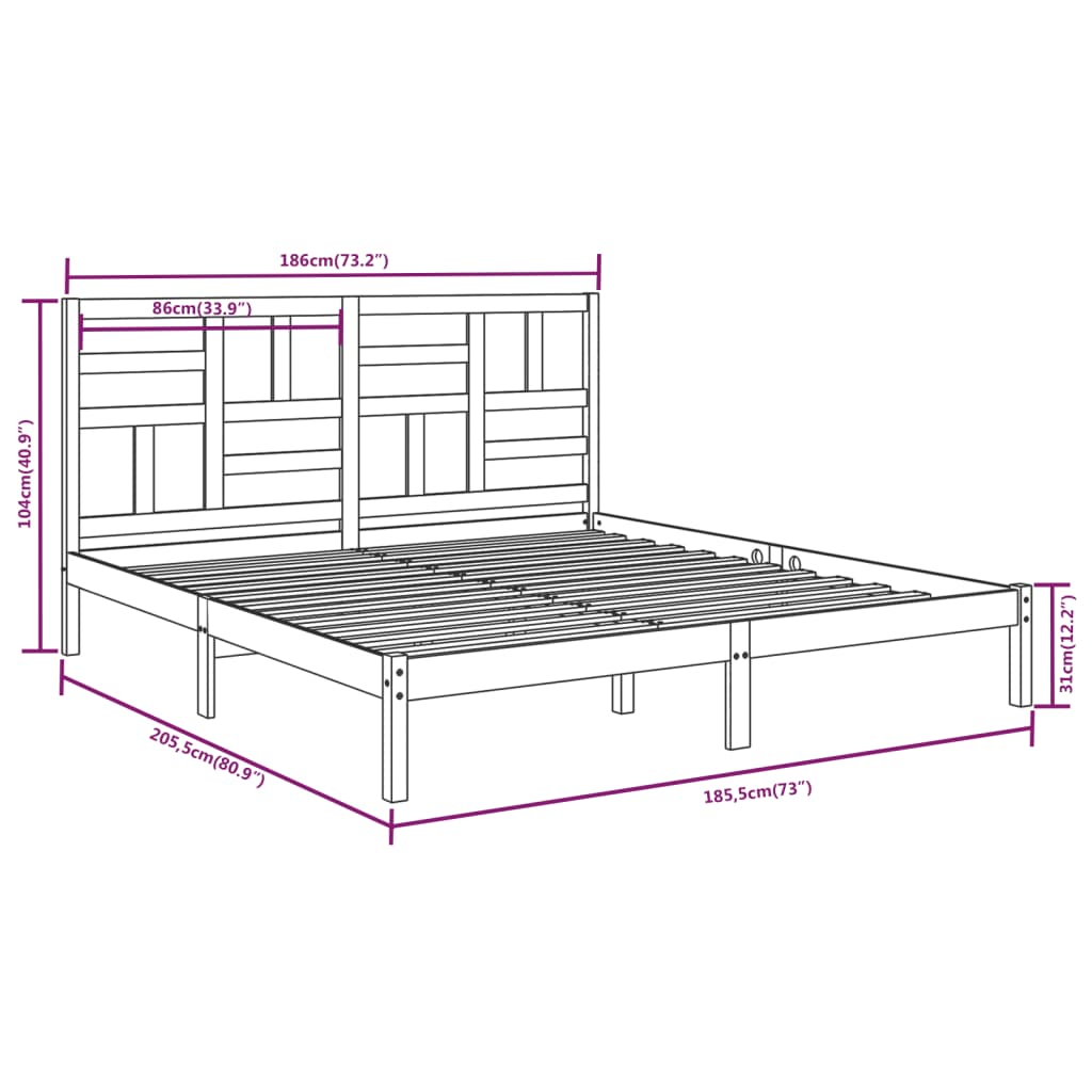 Bed Frame without Mattress White Solid Wood 180x200 cm Super King